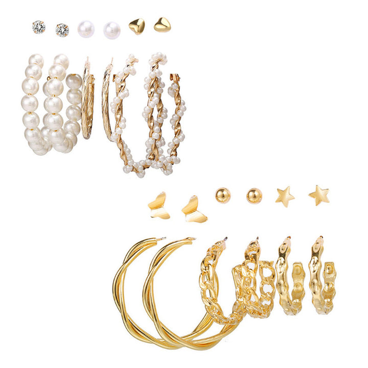 Combo of 12 Pair Stylish Gold Plated Cross hoop, Hoop and Studs Earrings