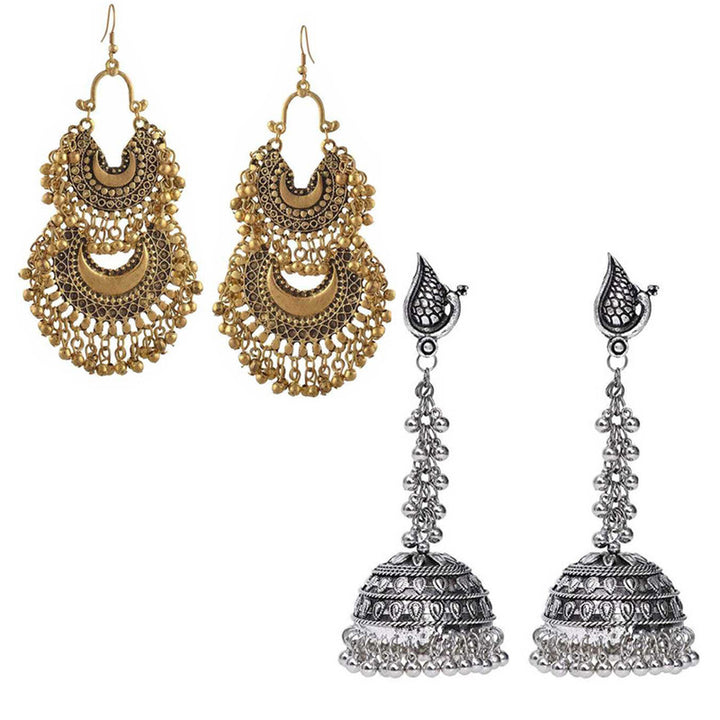 Combo of 2 Traditional Peacock Design Jhumka and Double Layer Chandbali Earrings