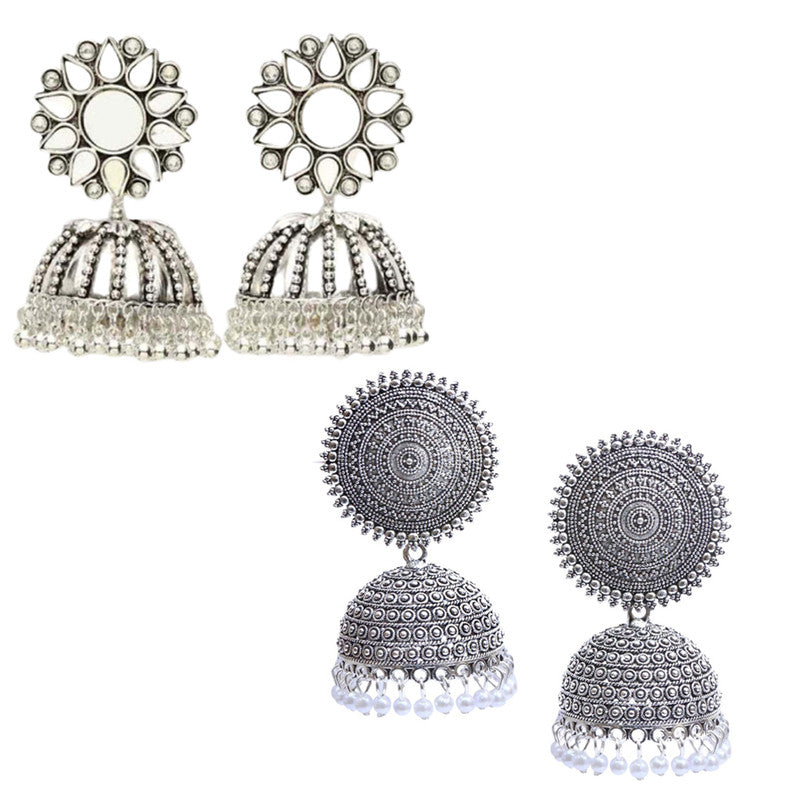 Combo of 2 Chandelier Pearl stud and Mirror Stud Jhumki Earrings