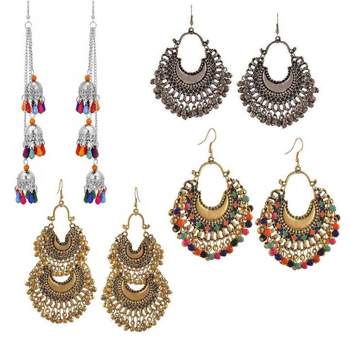 Combo of 4 GorgeousOxidized layared Beads Hanging Jhumki Earrings