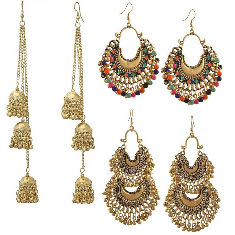 Combo of 3 Traditional Golden Layered Jhumki Earrings