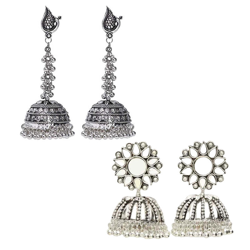 Combo of 2 Chandelier Mirror Stud and Peacock Design Jhumki Earrings For Women