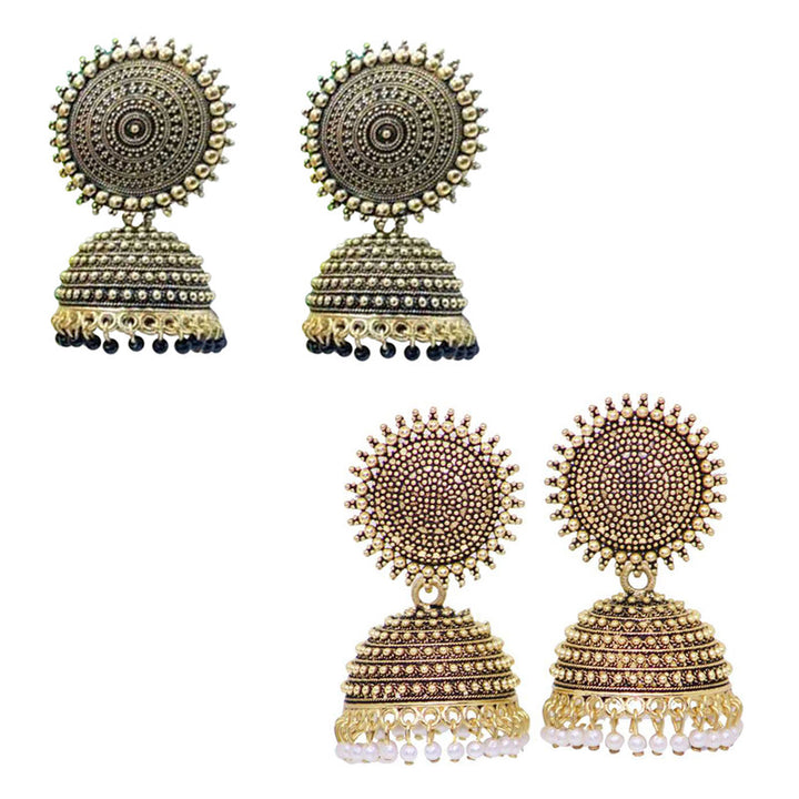Combo of 2 Attractive Golden and Black Pearls Drop Dome Shape Jhumki Earrings