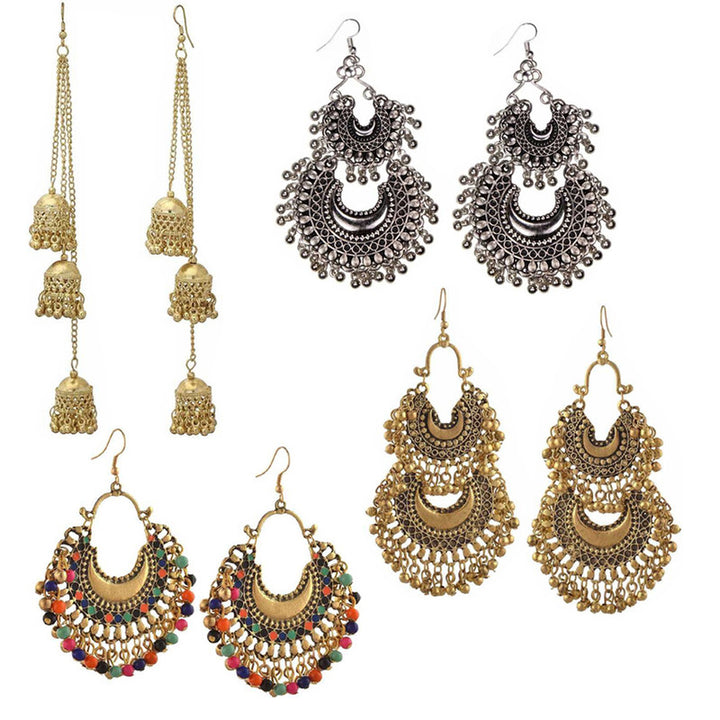 Combo of 4 StunningOxidized layared Beads Chandbali Jhumki Earrings