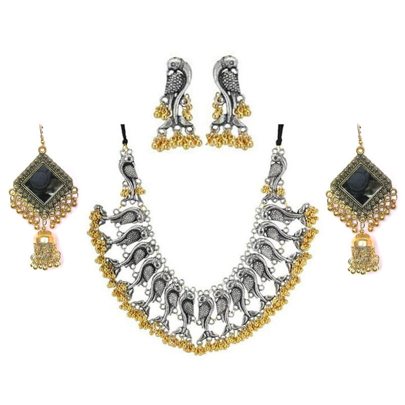 Vembley Combo of Pearl Silver Jewelry Set and chandelier Earring  for women and Girls