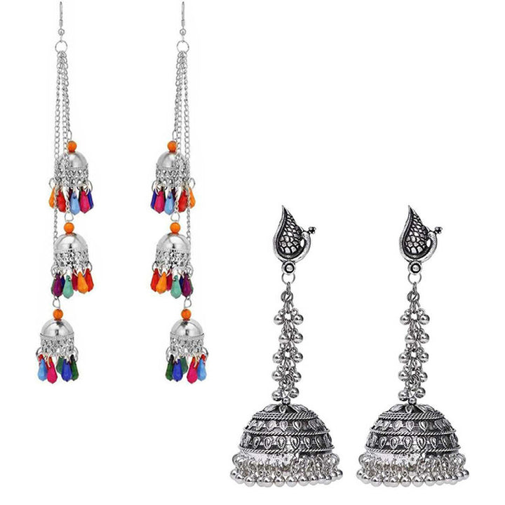 Combo of 2 Peacock Design Jhumka & Multicolor layered Ghungroo Earrings