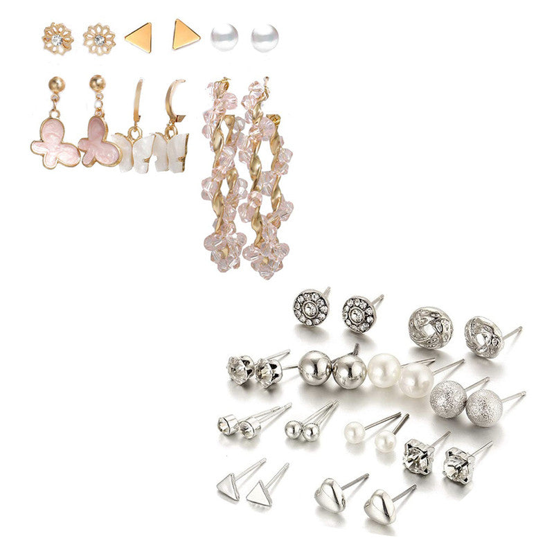 Combo of 18 Pair Gorgeous Gold Plated Studded Pearl Studs Earrings