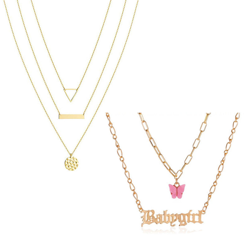 Combo of 2 Trendy Gold Plated Layered Pendant Necklace