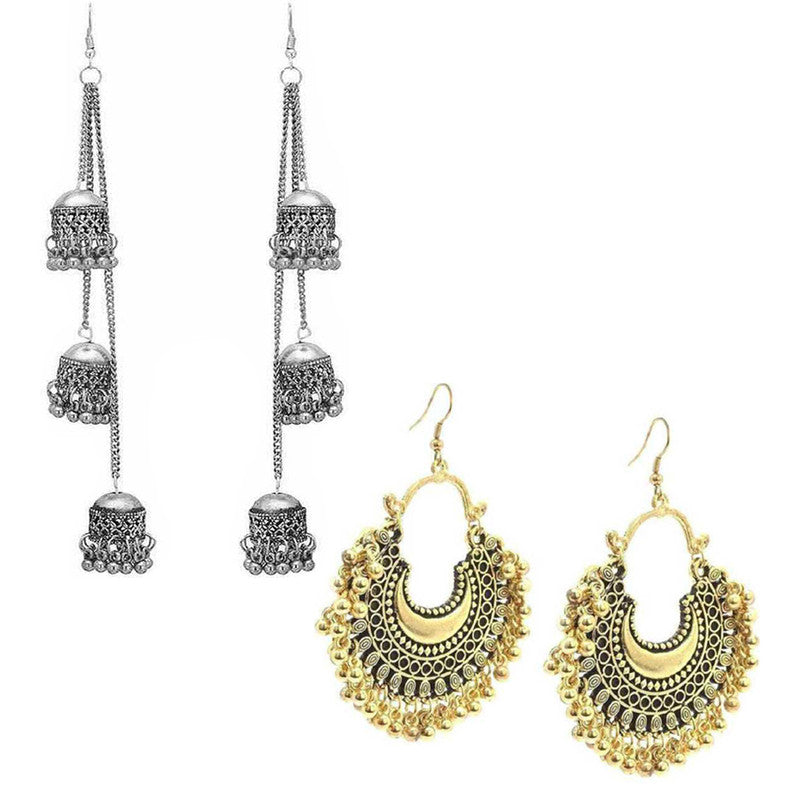 Combo of 2 Golden Chandbali and Multicolor layered Ghungroo Earrings