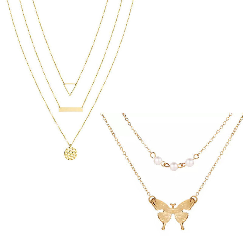 Combo of 2 Stunning Gold Plated Layering Butterfly and Coin Pendant Necklace