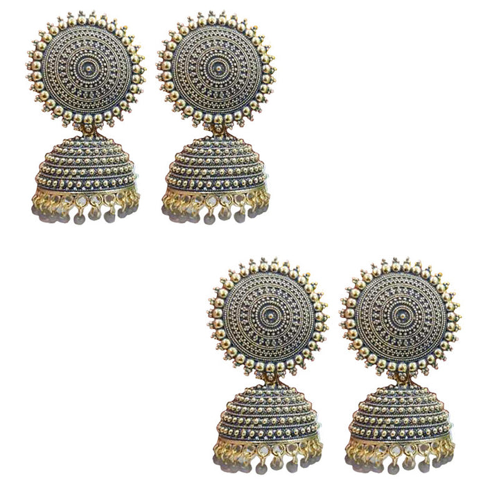 Combo of 2 Traditional Grey Pearls Drop Dome Shape Jhumki Earrings