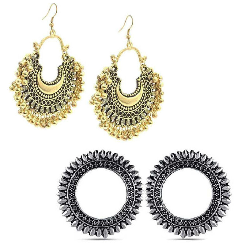 Combo of 2 Round Shaped Antique and Golden Chandbali Earrings