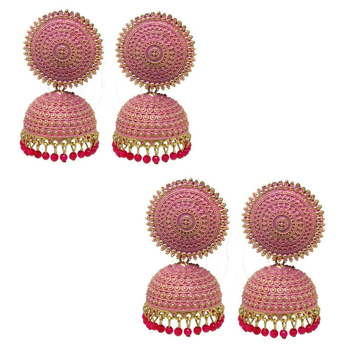 Combo of 2 Attractive Pink Pearls Drop Dome Shape Jhumki Earrings