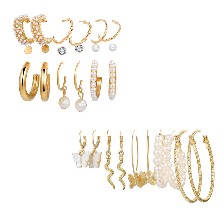 Combo of 14 Pair Enamelled Gold Plated Pearl Hoop, Drop, Hoop and Studs Earrings