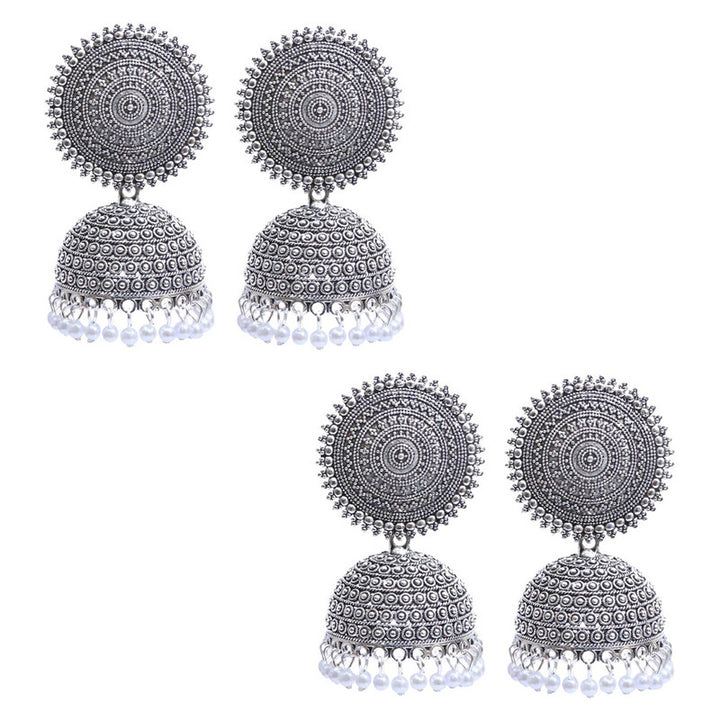 Combo of 2 Stylish Silver Pearls Drop Dome Shape Jhumki Earrings