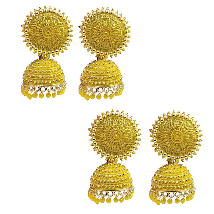 Combo of 2 Traditional Yellow Pearls Drop Dome Shape Jhumki Earrings