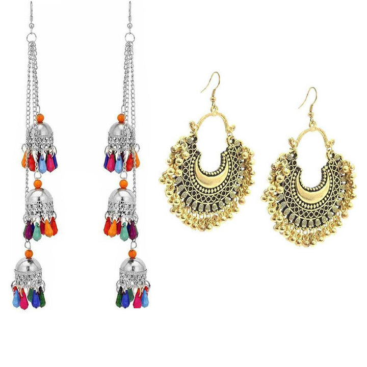 Combo of 2 Trending Golden Chandbali and Multicolor layered Ghungroo Earrings