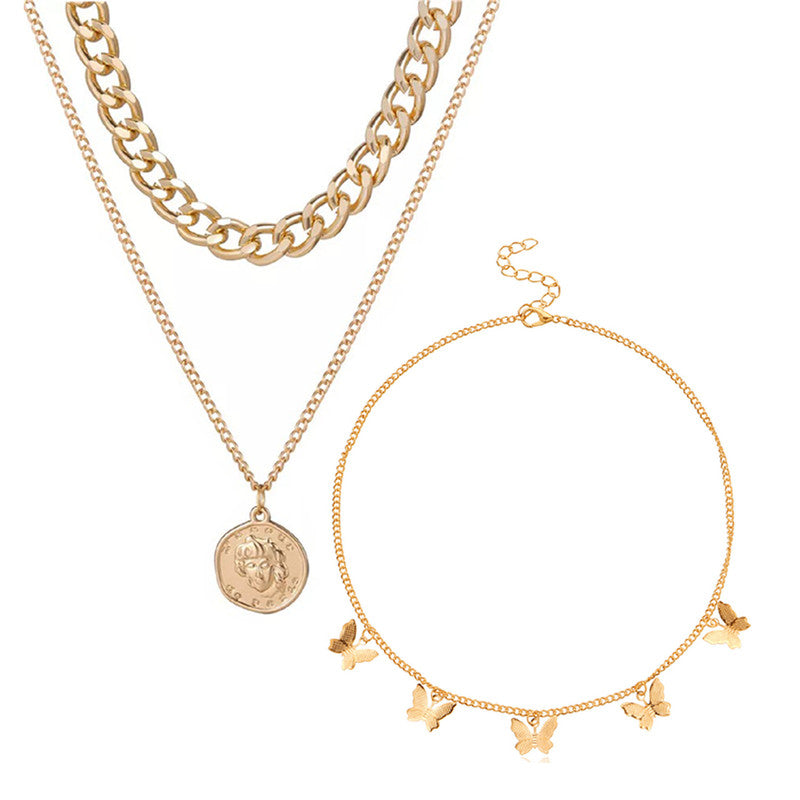 Combo of 2 Trendy Gold Plated Pendant Necklace For Women and Girls