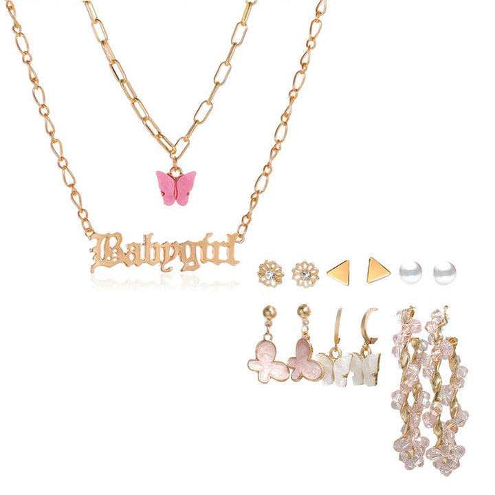 Vembley Combo Of Babygirl Butterfly Pendant Necklace With Earrings Set For Women and Girls