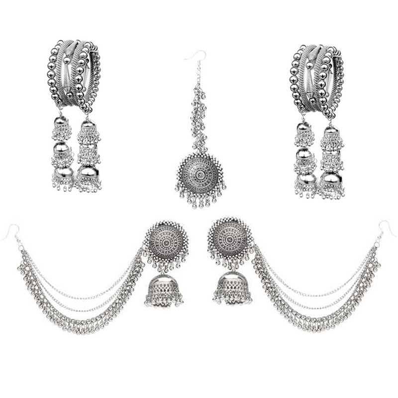 Vembley Combo of Silver  Bead Hanging Bangle Bracelet and Bahubali Earrings for women and Girls