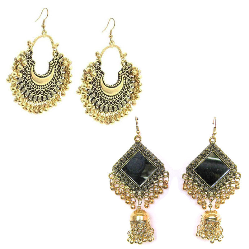 Combo of 2 Trending Square Mirror and Golden Chandbali Earrings