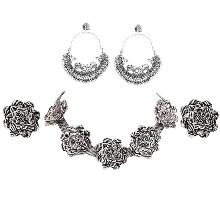 Vembley Combo of Silver mirror Jewelry Set and Jhumki Earring for women and Girls