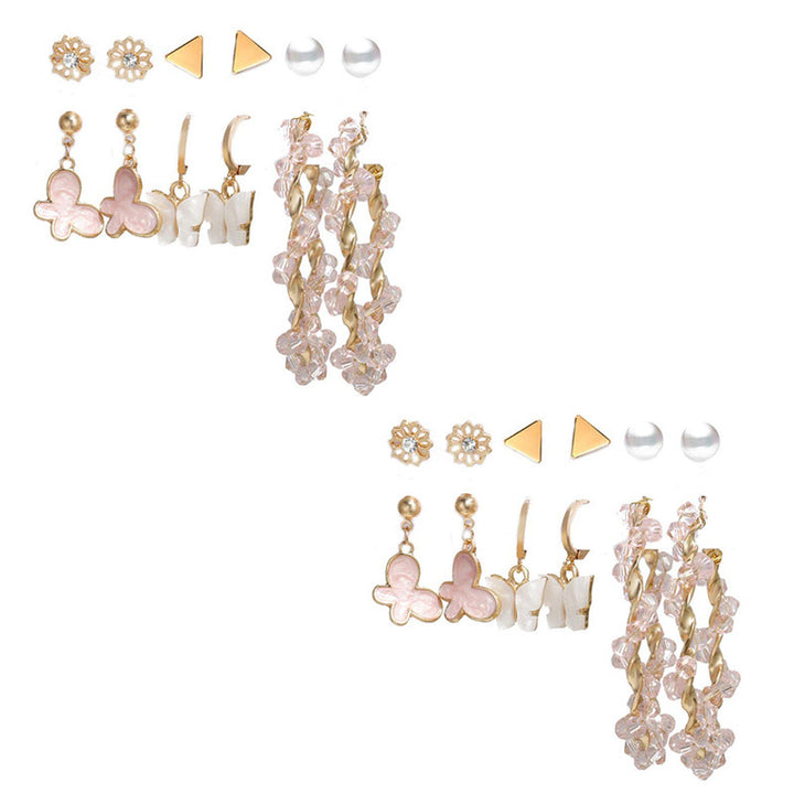 Combo of 12 Pair Pretty Gold Plated Flower Pearl Studs and Hoop Earrings