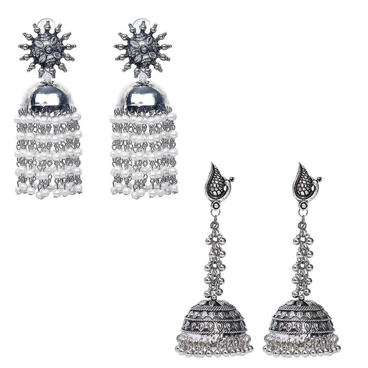 Combo of 2 Stylish Peacock Design and Pearls and Beads Chain Jhumki Earrings