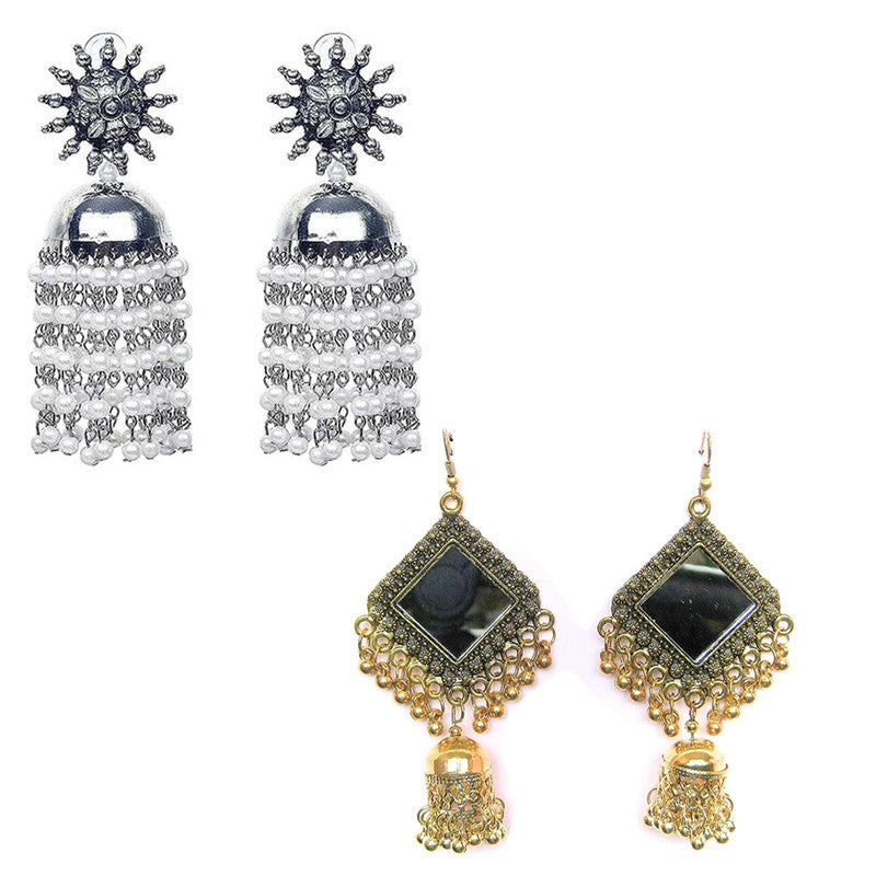 Combo of 2 Square Mirror with Beads and Mirror Jhumki Earrings
