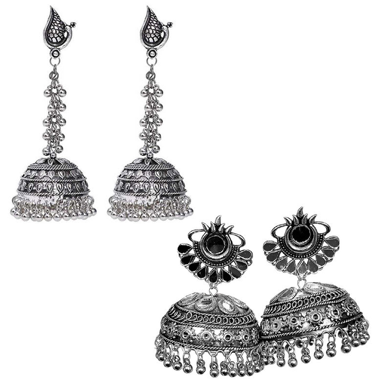 Combo of 2 Chandelier Big Mirror and Peacock Design Jhumki Earrings For Women
