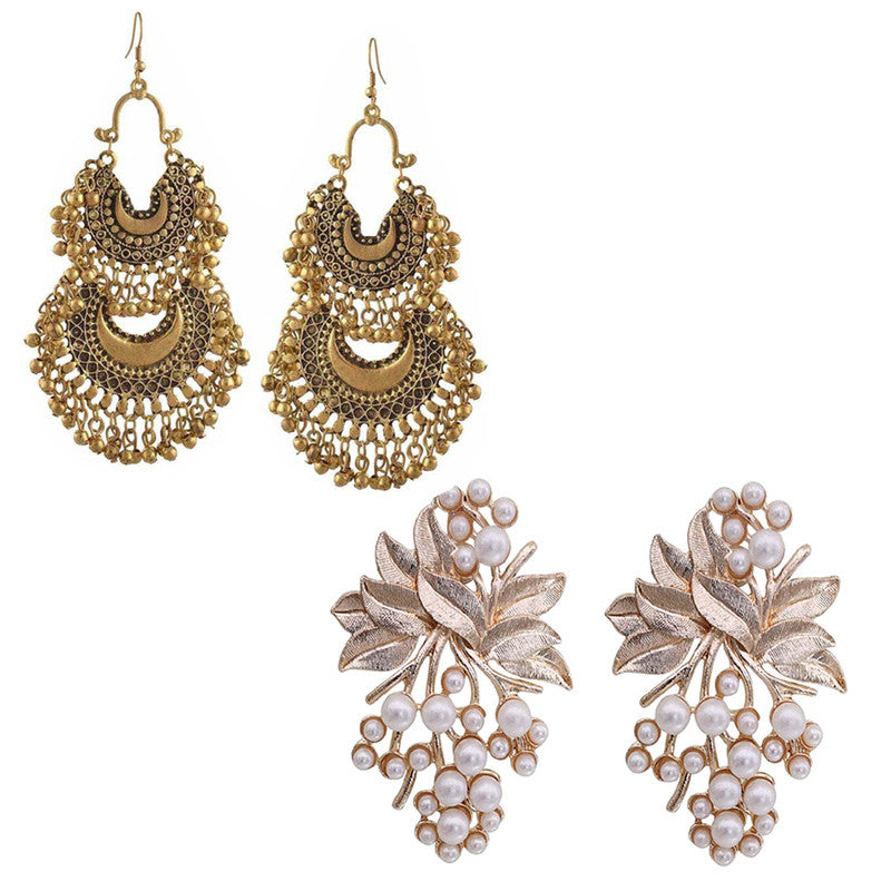 Combo of 2 Double Layer Chandbali and Flower Pearl Stud Earrings