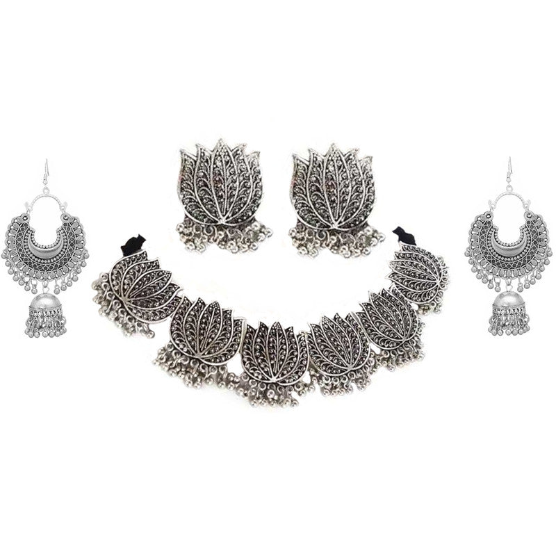 Vembley Combo of Pearl Silver Lotus Jewelry Set and Jhumki Earring  for women and Girls