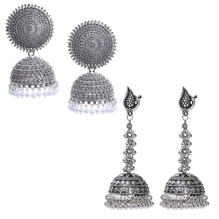 Combo of 2 Stylish Peacock Design Jhumka and Pearl stud Earrings For Women