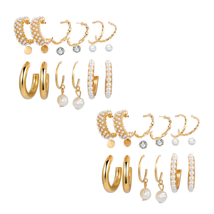 Combo of 18 Pair Stunning Gold Plated Studs and Pearl Hoop Earrings