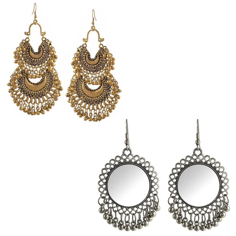 Combo of 2 Stylish Mirror and Double Layer Chandbali Jhumki Earrings