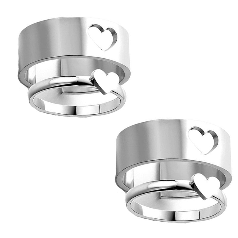 Combo of 2 Stylish Silver Plated Heart Couple Ring For Men and Women