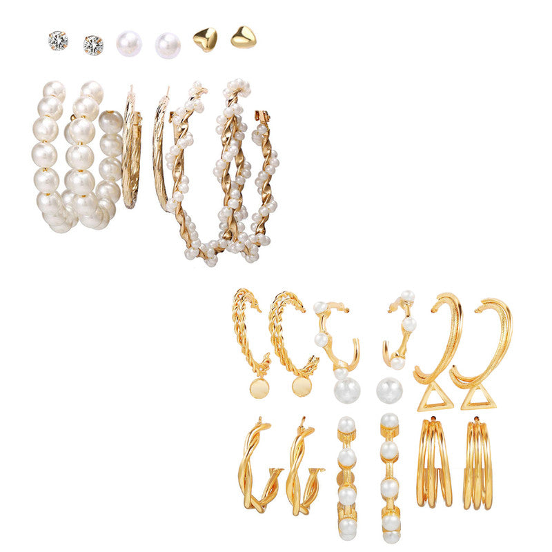 Combo of 15 Pair Attractive Gold Plated Hoop and Studs Earrings