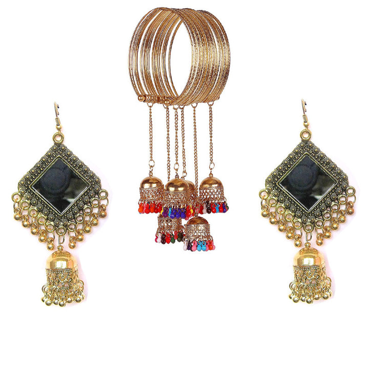 Vembley Combo of Trendy Golden Mirror Jhumki and Bangle Bracelet for women and Girls