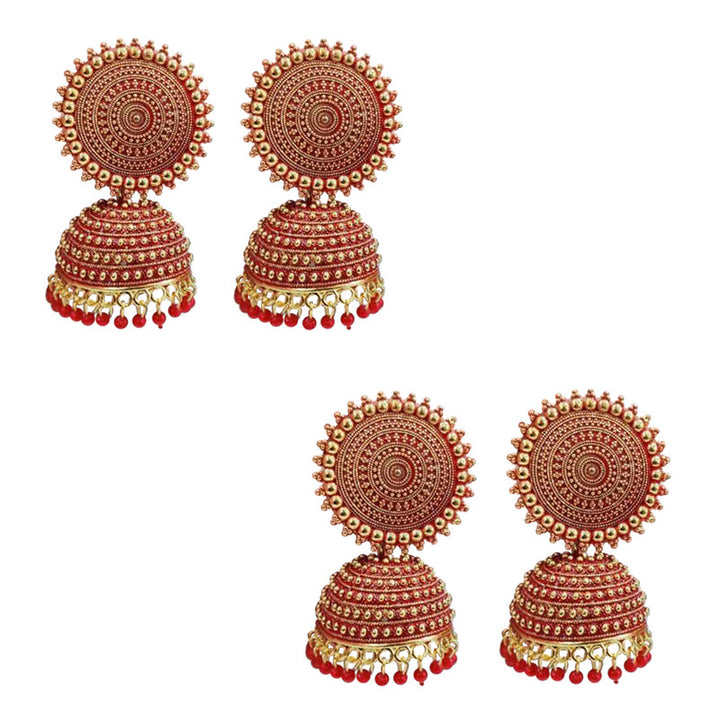 Combo of 2 Lavish Red Pearls Drop Dome Shape Jhumki Earrings