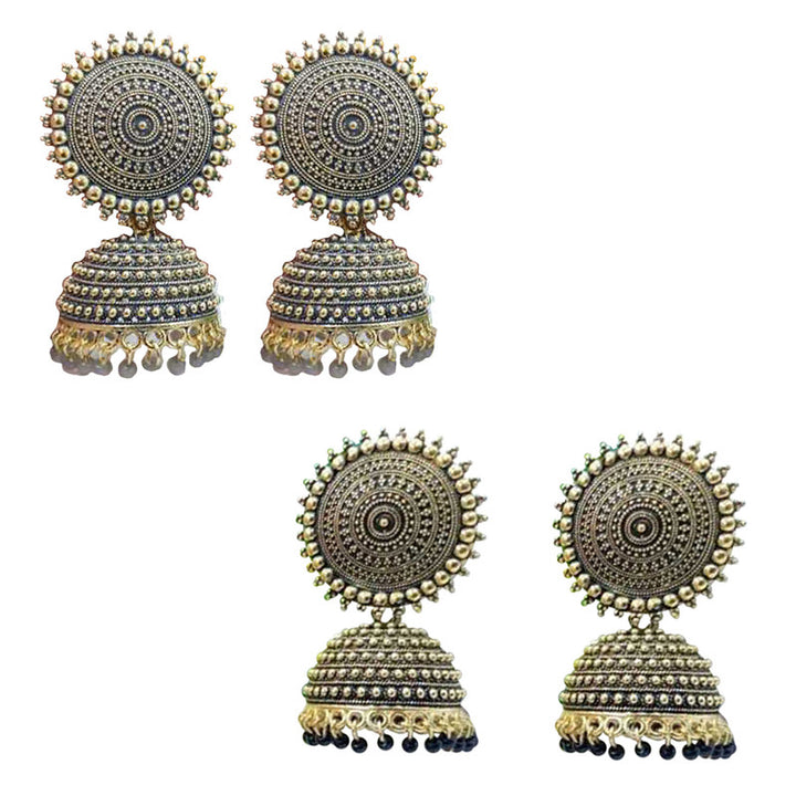 Combo of 2 Lavish Grey and Black Pearls Drop Dome Shape Jhumki Earrings