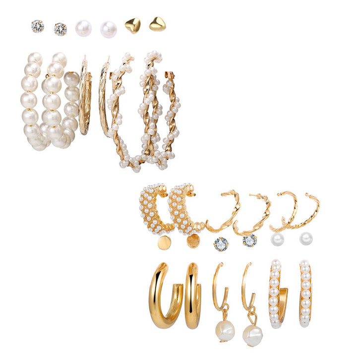 Combo of 15 Pair Enamelled Gold Plated Studs and Pearl Hoop Earrings