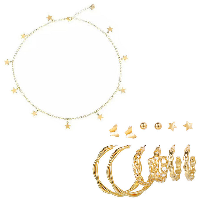 Vembley Combo Of  Mini Star Pendant Necklace  With Earrings Set For Women and Girls