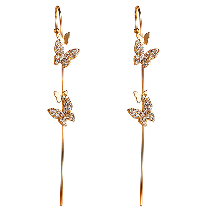 Pair Of 2 Gold Plated Zircon Studded Butterfly Ear Cuff