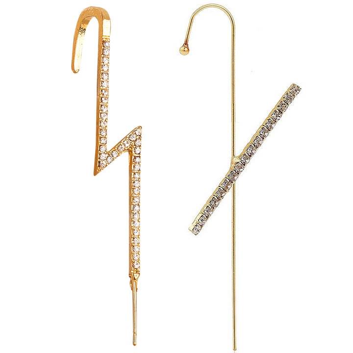Pack Of 2 Studded Cross And Thunderbolt Ear Cuff