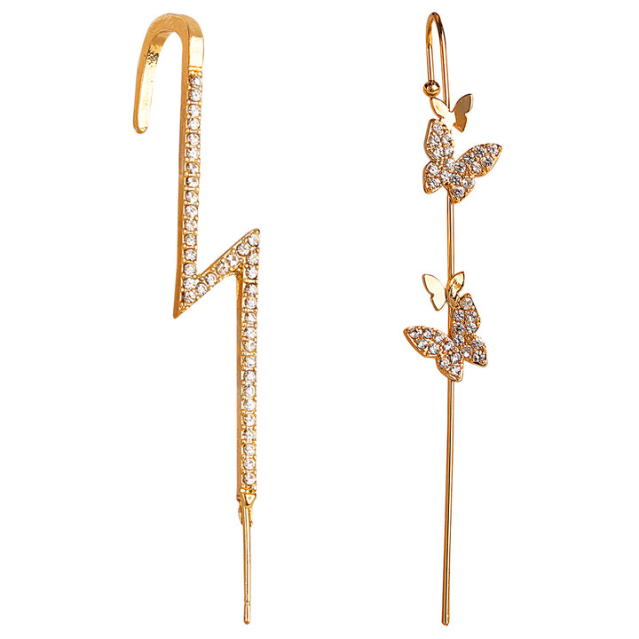 Pack Of 2 Studded Butterfly and Thunderbolt Ear Cuff
