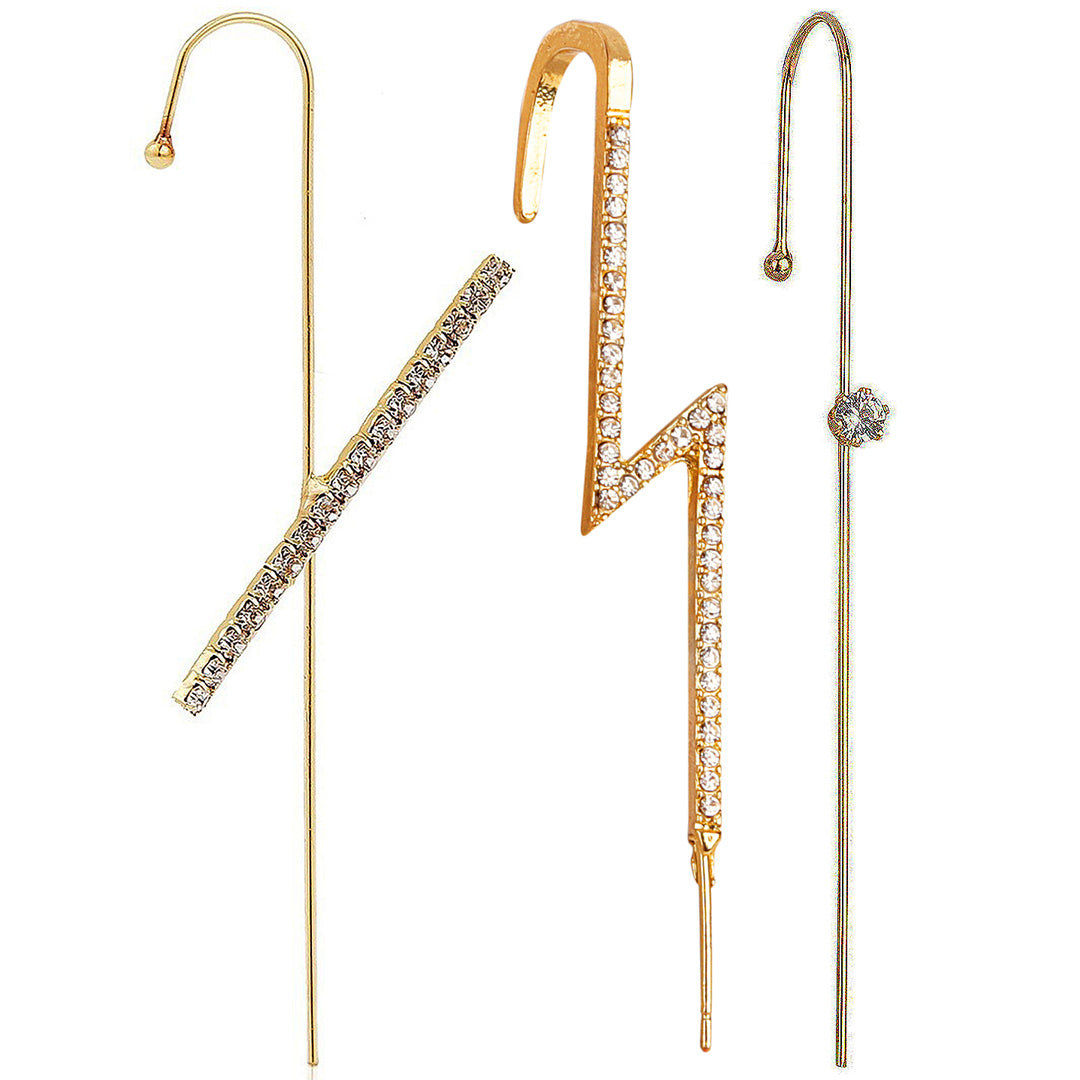 Pack Of 3 Studded Cross And Thunderbolt Ear Cuff