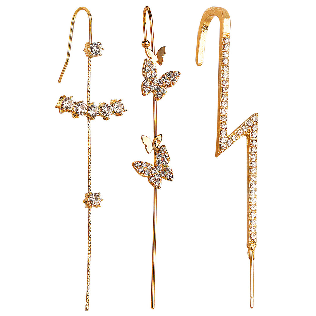 Pack Of 3 Studded Butterfly And Thunderbolt Ear Cuff