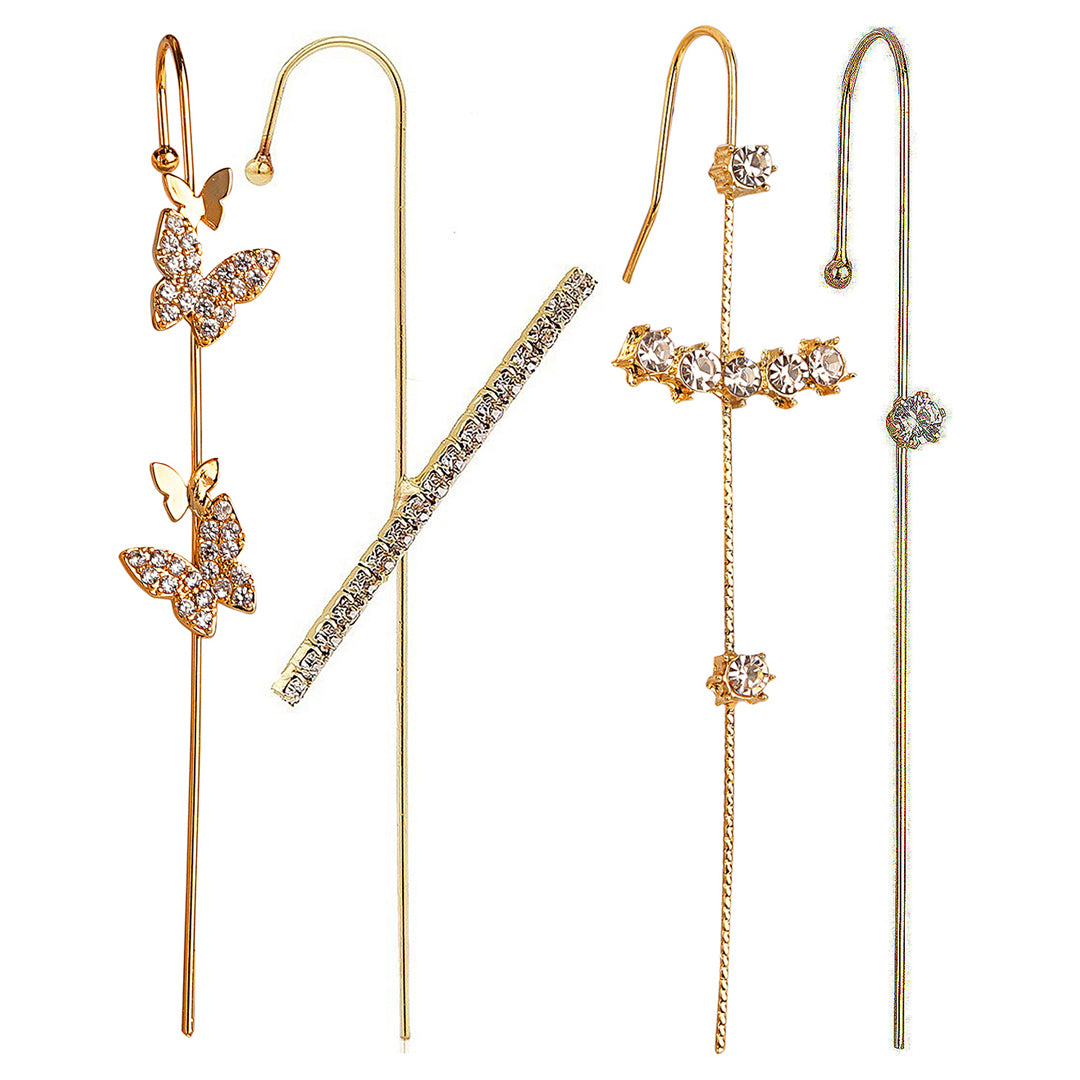 Pack Of 4 Zircon Studded Cross And Butterfly Ear Cuff