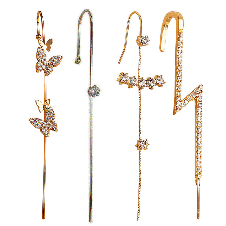 Pack Of 4 Studded Butterfly And Thunderbolt Ear Cuff