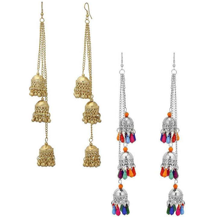 Pack of 2 Golden and Silver Multicolor Ghungroo Jhumki